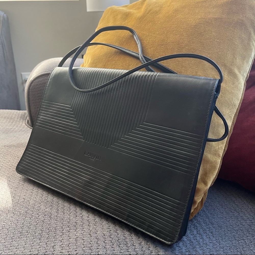 LANVIN Vintage Black Leather Crossbody Messenger Bag